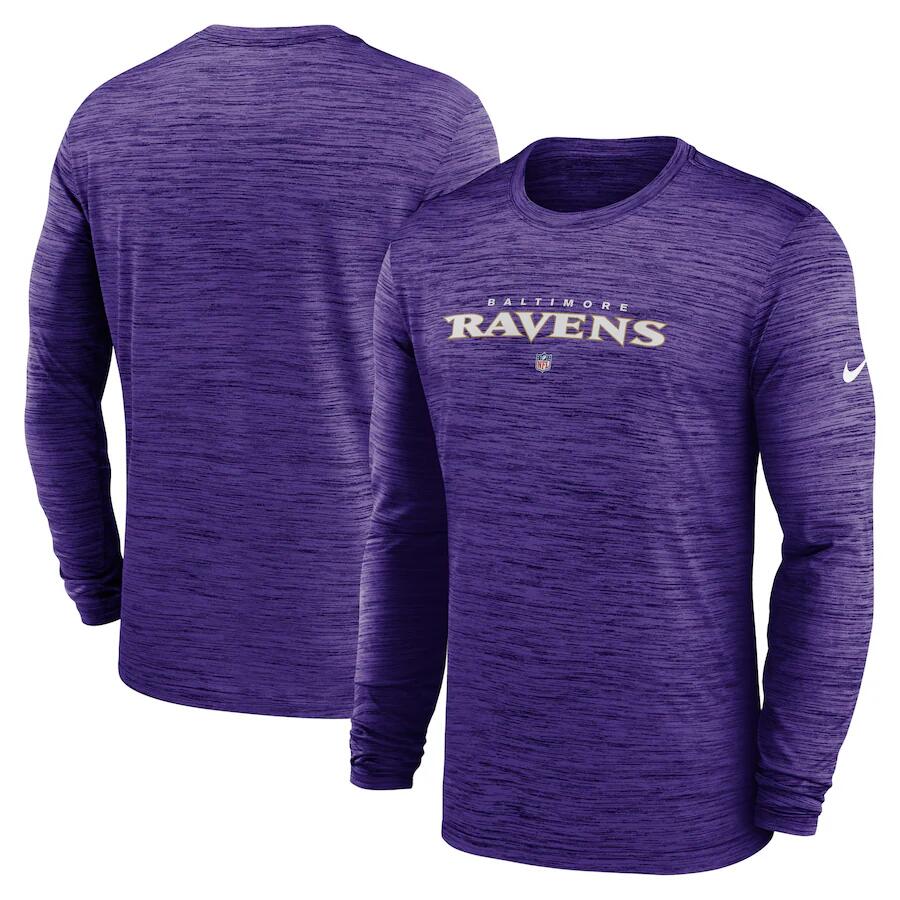Men's Baltimore Ravens Purple Sideline Team Velocity Performance Long Sleeve T-Shirt Men's Baltimore Ravens Purple Sideline Team Velocity Performance Long Sleeve T-Shirt